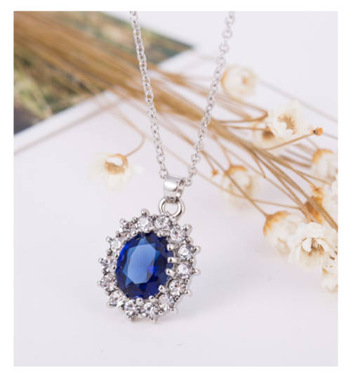 Stylish Cr Diamond & Sapphire Set in 925 Sterling Silver Neck Chain Imported Filled Jewellery