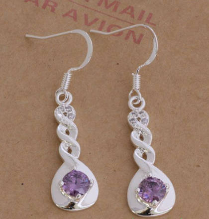 Dazzling Sim Amethyst Set in 925 Sterling Silver Earrings Imported Filled Jewellery