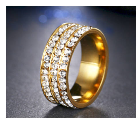 Stylish Diamante Set in 18ct Yellow Gold Wedding/Engagement Ring Imported Filled Jewelry