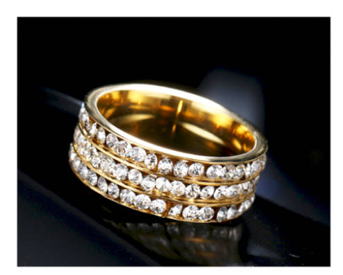 Stylish Diamante Set in 18ct Yellow Gold Wedding/Engagement Ring Imported Filled Jewelry