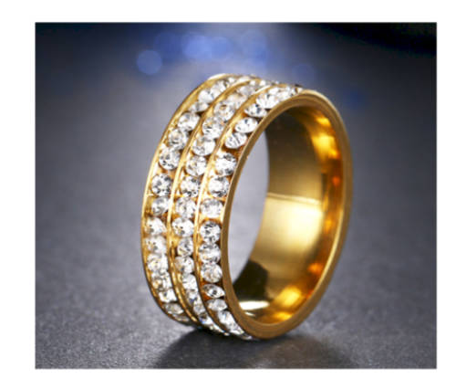 Stylish Diamante Set in 18ct Yellow Gold Wedding/Engagement Ring Imported Filled Jewelry