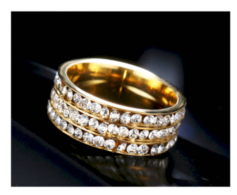 Stylish Diamante Set in 18ct Yellow Gold Wedding/Engagement Ring Imported Filled Jewelry