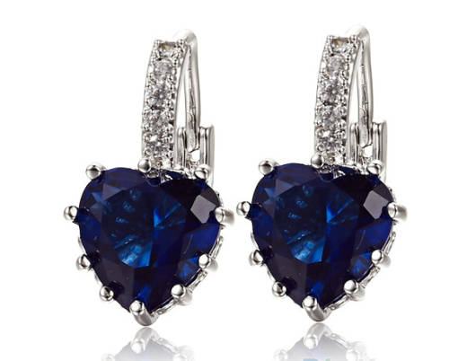 Charming Heart Shape Diamond Crystal Set in 14ct White Gold Imported Filled Earrings