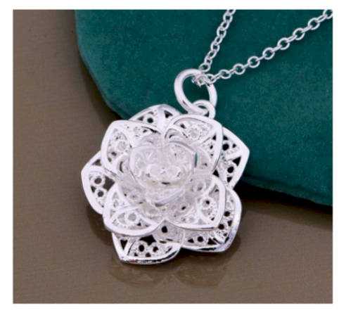 Fabulous 925 Sterling Silver Flower Pendant & Free Matching Neck Chain Imported Filled Jewellery