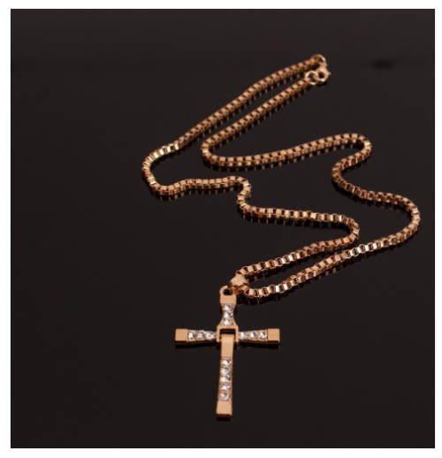 Stylish Sim Diamonds 14K Gold Unisex Cross with Matching Neck Chain Imported Filled Jewellery