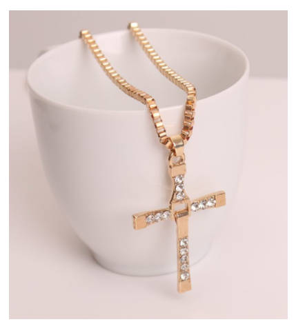 Stylish Sim Diamonds 14K Gold Unisex Cross with Matching Neck Chain Imported Filled Jewellery