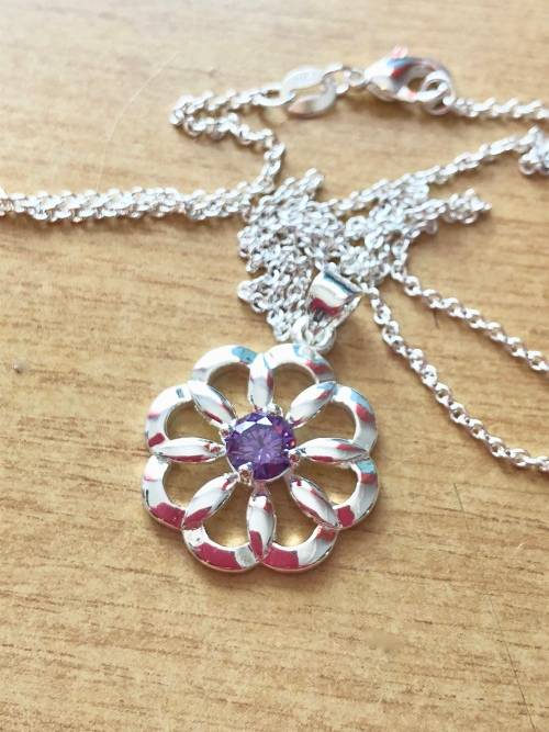 Stylish Cr Amethyst in 925 Sterling Silver Pendant with Free Matching Chain Imported Filled Jewelry