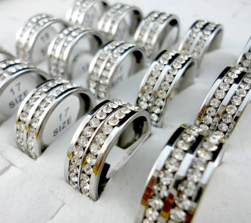 Fancy Diamante Set in 316L Stainless Steel Imported Engagement/Wedding Ring