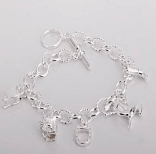 @@@@  BRILLIANT .925 SILVER CHARM BRACELET @@@@