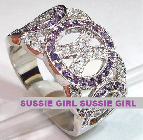 *** WOW ***Fashion Blue Silver Crystal & Amethyst  Beautiful 925 Ring *****