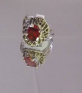 RUBY AND GARNET SIMULANTS SET IN ANTIQUE SILVER  RING