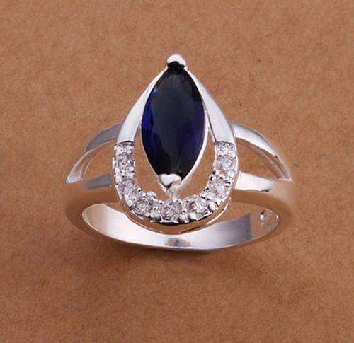 Marquise Cut Royal Blue Amethyst and White Diamond Impres Silver Ring