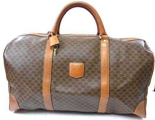 Authentic Celine Paris Macadam Boston Duffle Hand Travel bag Luggage Brown Italy