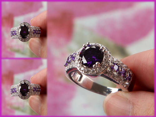 ROUND CUT AMETHSYT AND ZIRCONIA 925 SILVER PRINCES RING