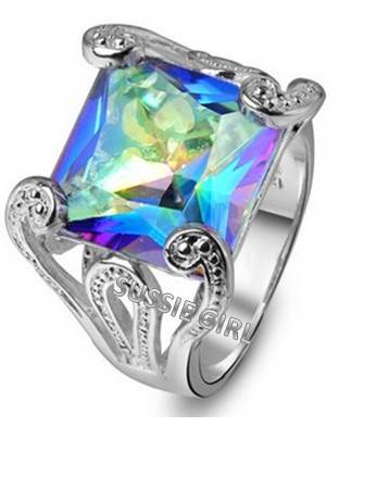 HOT DESIGN COLORFUL MYSTIC TOPAZ 925 SILVER RING # Size 8