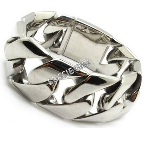 30mm Huge&Heavy Silver Stainless Steel Cool Silver Links Chain Bracelet