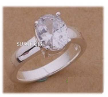 Genuine Handcrafted  Diamond Set in 925 Silver Princes Cut Ring #Size 7.5