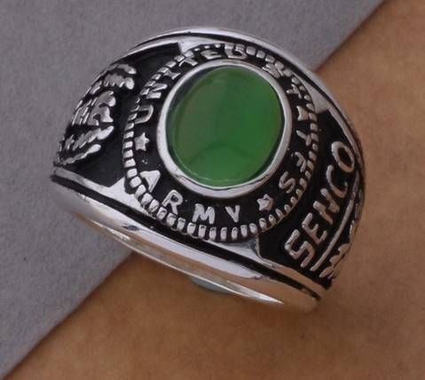 New Arrival  Vintage   925 Silver  Malachite Impression Ring # Size 7