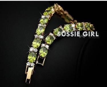 Luxurious and Shimmering Memorial Diamond & Peridot 24ct Yellow Rolled Gold Tennis Bracelet