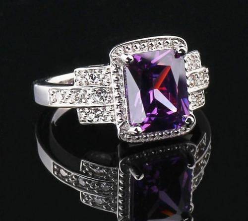 Luscious 925 Sterling Silver Amethyst Gemstone Ring #Size 8