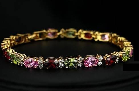 Enchanting Must Have 24ct Handcrafted Gemstones Set in Yellow Rolled Gold Tennis Bracelet