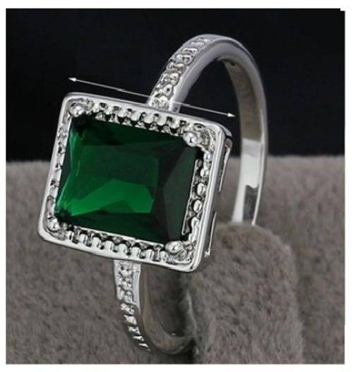 Unique and Trendy Faceted Green Emeralds Set in 18ct Platinum Rolled Gold#Size 9