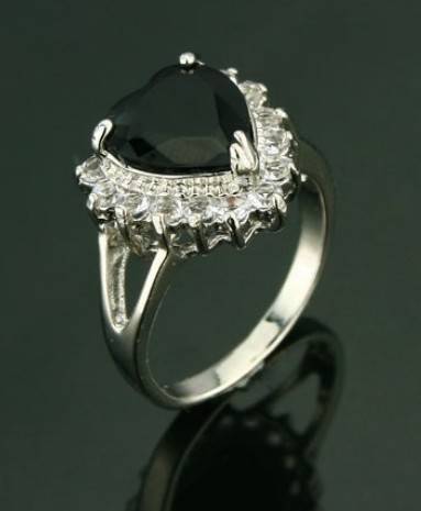 Elegant Black Onyx & Diamond Impression Set in 18ct Platinum Rolled Gold Ring #Size 8