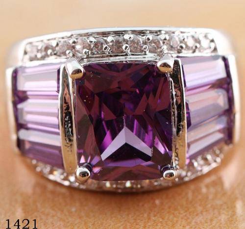 Posh and Bulky Amethyst & Diamond Impression set in 925 Sterling Silver #Size8