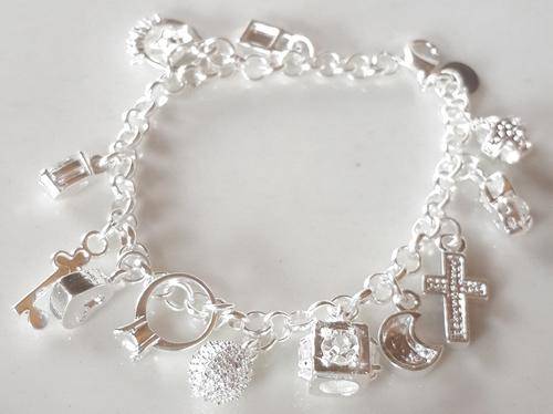 EXQUISITE  SOLID 925 STERLING SILVER FILLED CHARM BRACELET