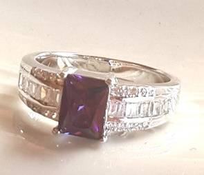 SuperB Amethyst & Diamond Impression Set in 925 Sterling Silver Ring #Size 9