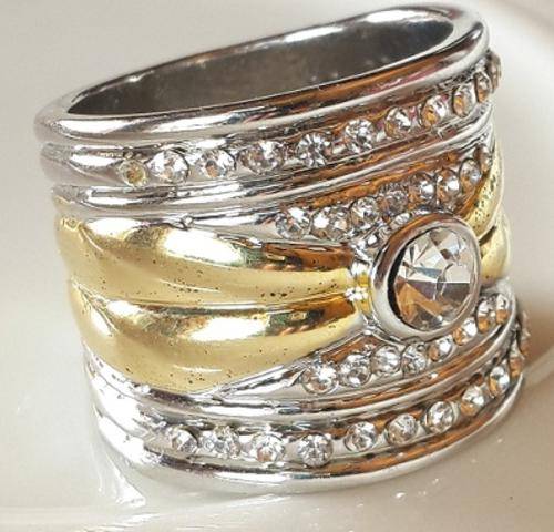 Elegant  Diamond Impressions Set in 18ct Yellow Rolled Gold Ring #Size 8