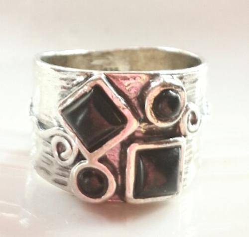 Solid 925 Sterling Silver Ring With Cr. Black Onyx #Size 7/17 mm