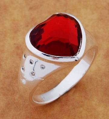**Magical ** Heart-Shaped Cr. Ruby Crown Ring in Silver # Size 8