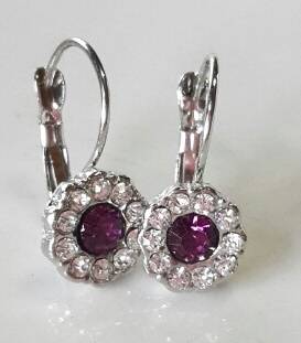 @@ Gorgeous @@ Silver Amethyst and White Diamond Crystals Earrings
