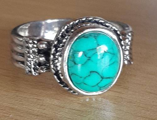 **Unusual ** Blue Marble Turquoise Gemstone Vintage Silver Ring # Size 10
