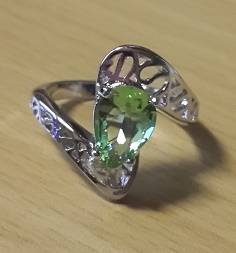 -- Eye Catching -- Tear Drop Green Amethyst in Imported Ring # Size 7