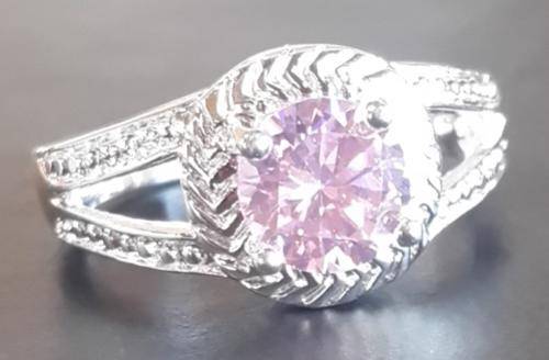 -- Size 8-- Round Cut  Pink Kunzite Set in 925 Silver Ring
