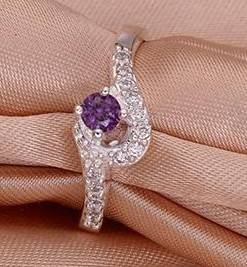 --Petite Yet Sexy --Amethyst & Diamond Crystal in 925 Marked Ring # Size 8