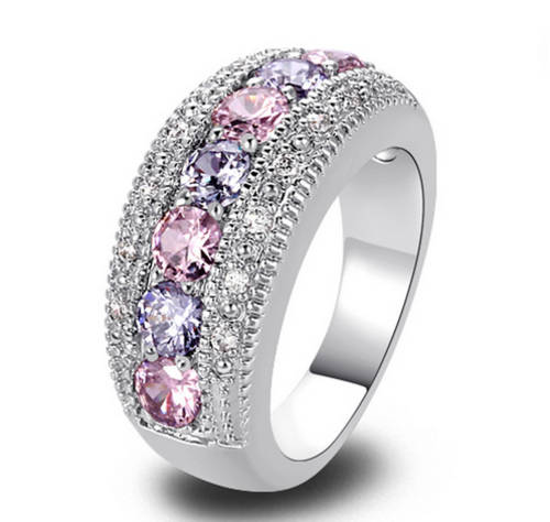 -- Size 7/8/9 -- Lilac and Pink Amethyst Gorgeously  Set in 925 Silver Ring