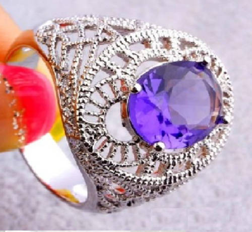 -- Size 8 -- Natural Purple Amethyst in 925 Silver Marked Ring