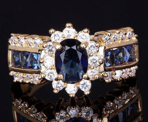 -- Size 7/8 -- Blue  Sapphire & White Diamond Imported Ring (5.3 gr.)