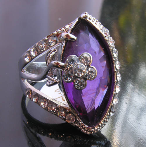 Marquise Cut 18KGP Dress Ring with Huge Purple Stone.