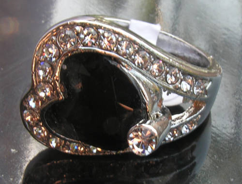 Glamourous 18KGP Dress Ring with Huge Oval Black Stone.