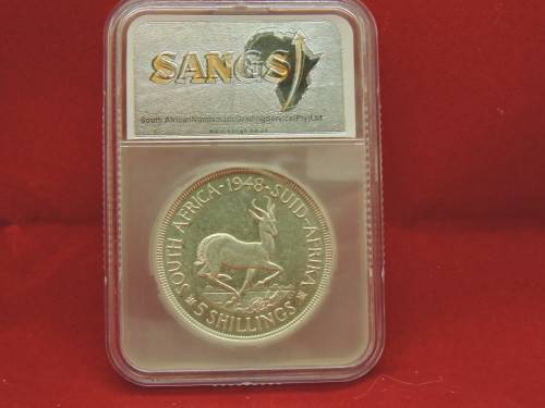 1948 South Africa 5 Shillings Silver Crown Coin AU 55