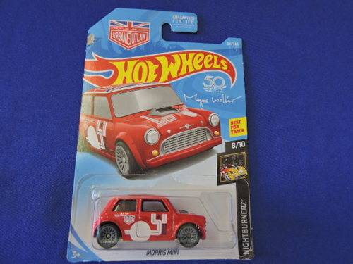 Hot Wheels MORRIS MINI Nightburnerz 8/10 Red Long Card # MINI MANIA # .