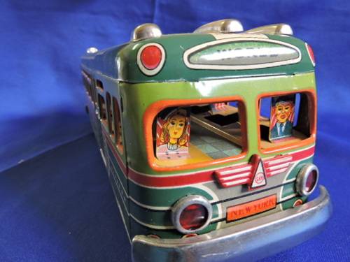 Vintage 1950`S JAPAN MARUSAN SAN GREYHOUND LINES RED RIBBON WORLD BUS TIN PLATE FRICTION TOY