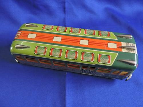 Vintage 1950`S JAPAN MARUSAN SAN GREYHOUND LINES RED RIBBON WORLD BUS TIN PLATE FRICTION TOY