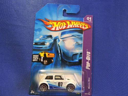 Hot Wheels MORRIS MINI ( White # 7 ) from the POP-OFFs range   Long Card   # MINI MANIA #