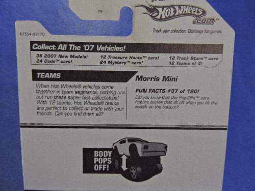Hot Wheels MORRIS MINI ( White # 7 ) from the POP-OFFs range   Long Card   # MINI MANIA #