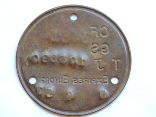Vintage metal License Disk TJ 106890  1957  Like number Plate    D50